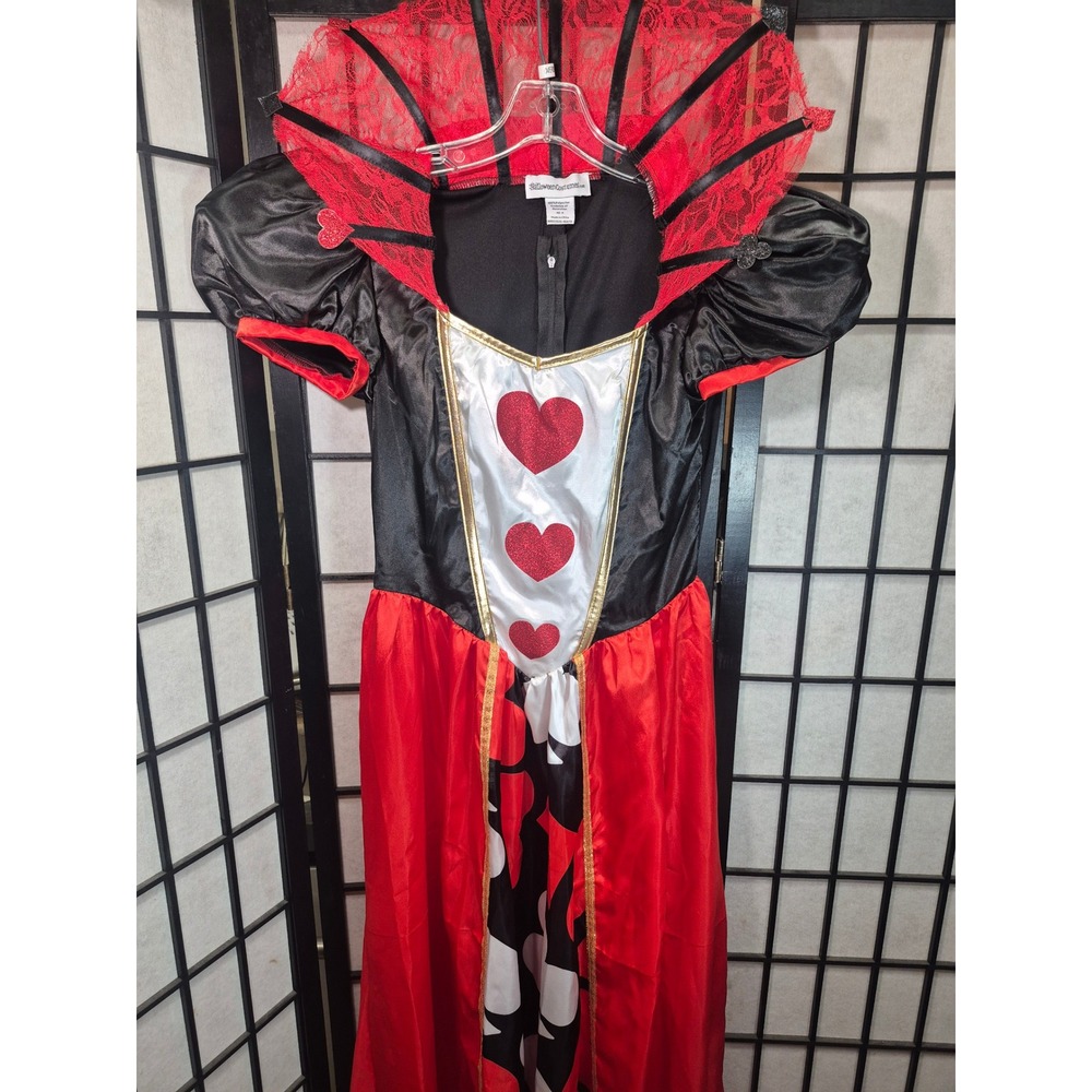 Queen of Hearts Costume Dress Red Black White Lace Collar Womens Small AR032025